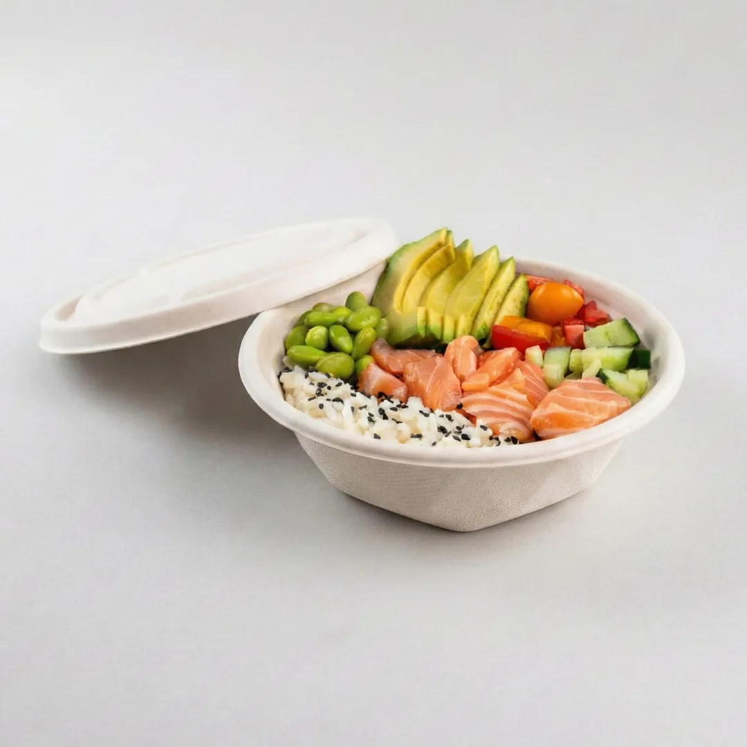 Bowl compostável Terraw com salmão, edamame e legumes
