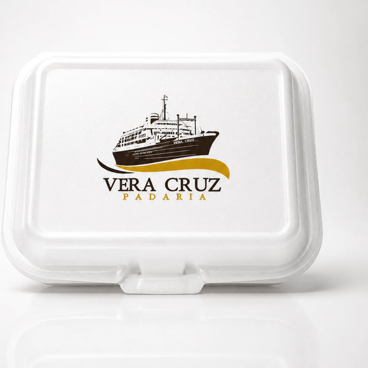 Marmita branca de tampa articulada com logotipo impresso